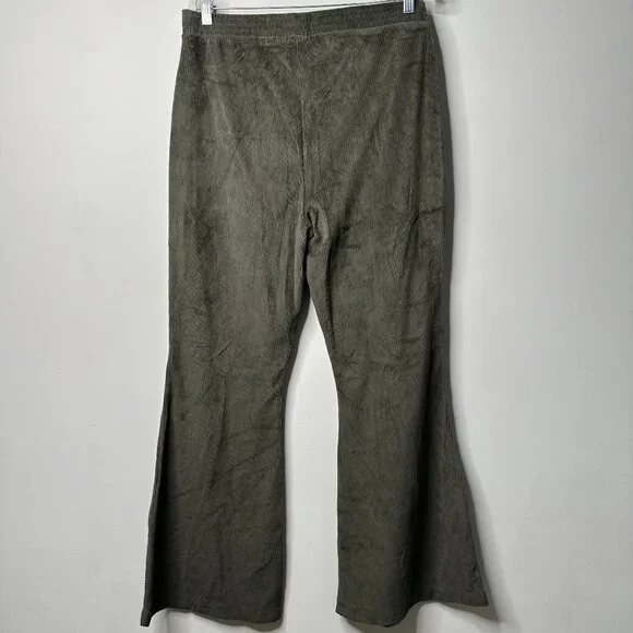 NEW Aerie Olive Green Groove On Velour Rib Flared High Rise Pants Women's Large - Picture 4 of 6